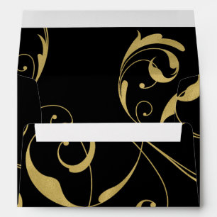Black & Faux Gold Floral Swirl Elegant Wedding Envelopes