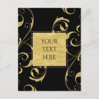 Black & Faux Gold Floral Swirl Elegant Wedding