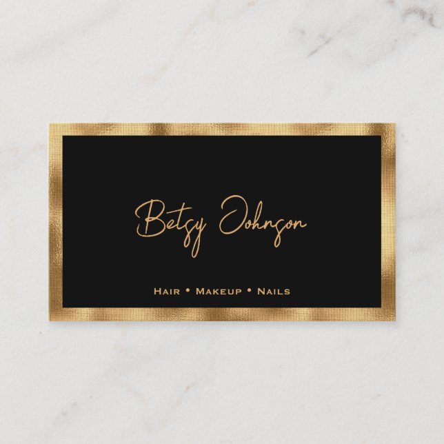 Black & Faux Gold Foil Flat Loyalty Card (Front)