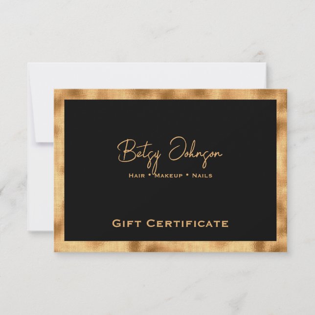 Black & Faux Gold Foil Gift Certificate Card (Front)