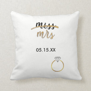 Black & Faux Gold Foil Miss Mrs. Name Date Pillow
