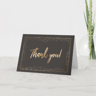 Black & Faux Gold Foil Modern Brush Script Thank You Card