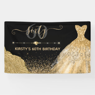 Black & Faux Gold Glitter & Dress Birthday Banner
