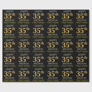 Black, Faux Gold "HAPPY 35th BIRTHDAY" Wrapping Paper
