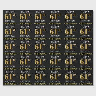 Black, Faux Gold "HAPPY 61st BIRTHDAY" Wrapping Paper