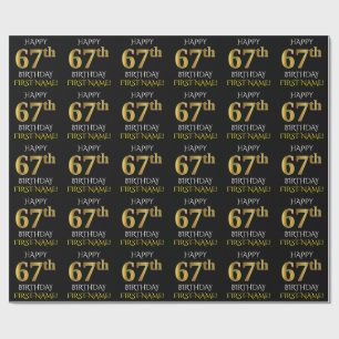 Black, Faux Gold "HAPPY 67th BIRTHDAY" Wrapping Paper