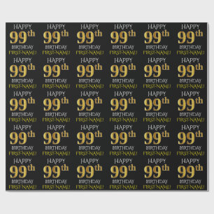 Black, Faux Gold "HAPPY 99th BIRTHDAY" Wrapping Paper
