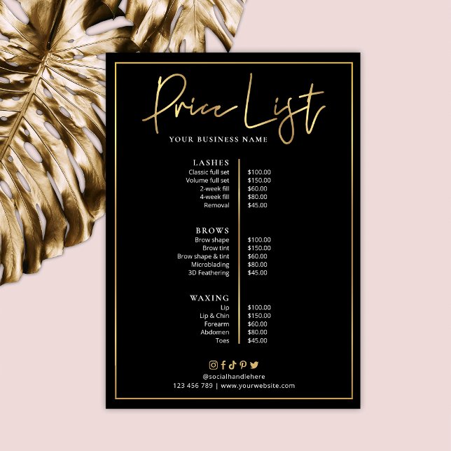 Black Faux Gold Logo Lash Salon Spa Price List (Creator Uploaded)