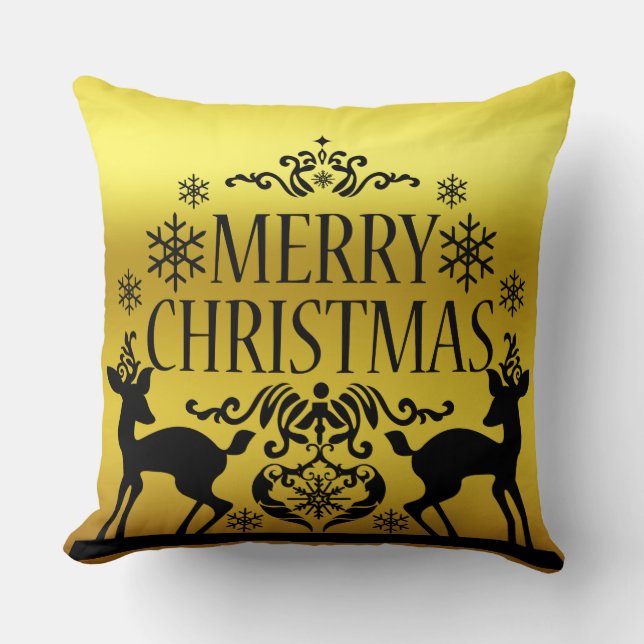 Black Faux Gold Merry Christmas Decorative Pillow (Front)