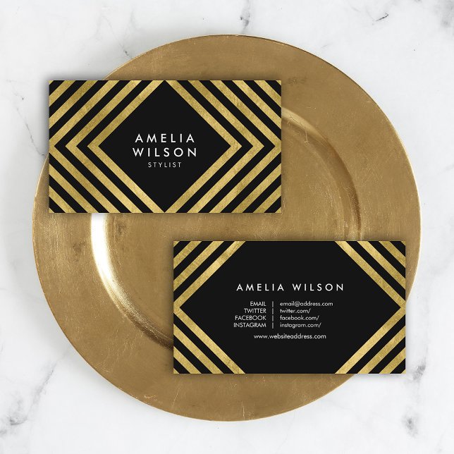 Black Faux Gold Stylist Social Media Elegant Business Card (Creator Uploaded)