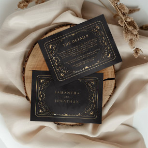 Black & Faux Gold Tarot Celestial Wedding Details Enclosure Card