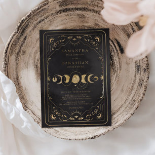 Black & Faux Gold Tarot Celestial Wedding Invitation