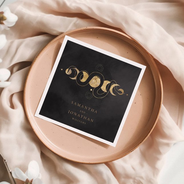 Black & Faux Gold Tarot Celestial Wedding Napkin (Creator Uploaded)
