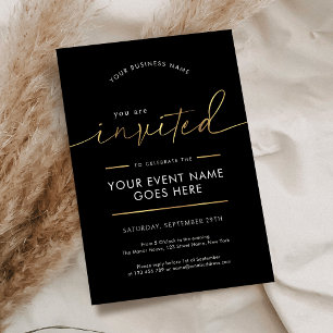 Black & Faux Gold You Are Invited Company Event Invitation