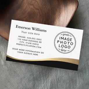 Black faux golden wave custom logo business card