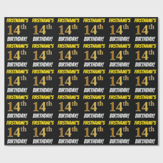 Black, Faux/Imitation Gold, "14th BIRTHDAY" Wrapping Paper