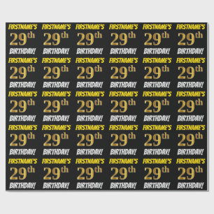 Black, Faux/Imitation Gold, "29th BIRTHDAY" Wrapping Paper