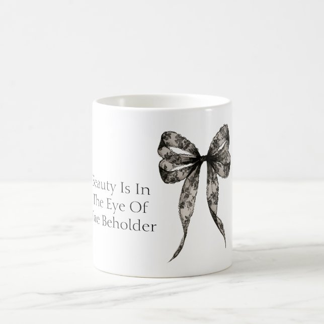 Black Faux Lace Bow Beauty Is Coffee Mug (Center)