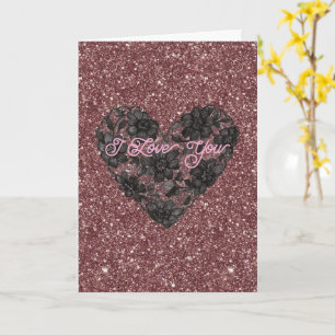 Black Faux Lace Heart Floral Card