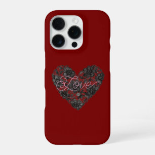 Black Faux Lace Heart Floral iPhone 16 Pro Case