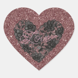 Black Faux Lace Heart Floral Sticker