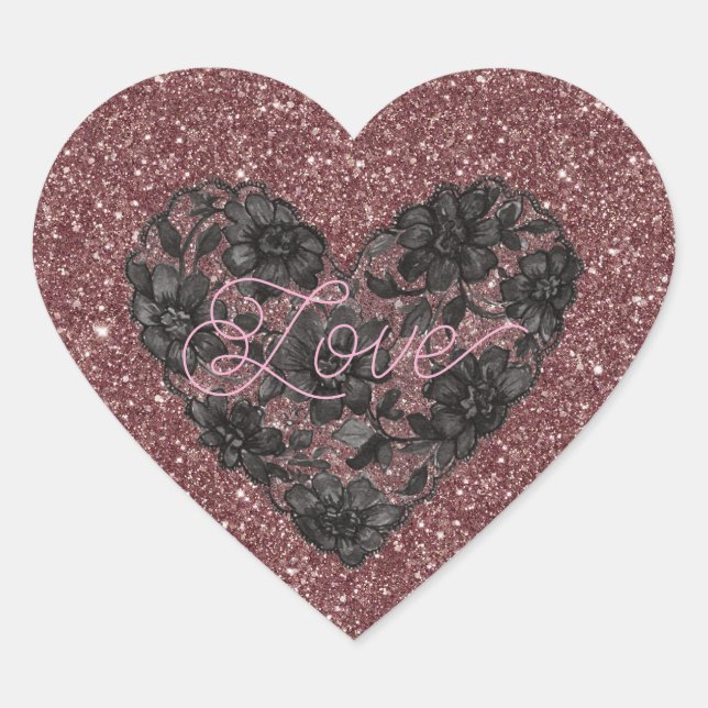 Black Faux Lace Heart Floral Sticker (Front)