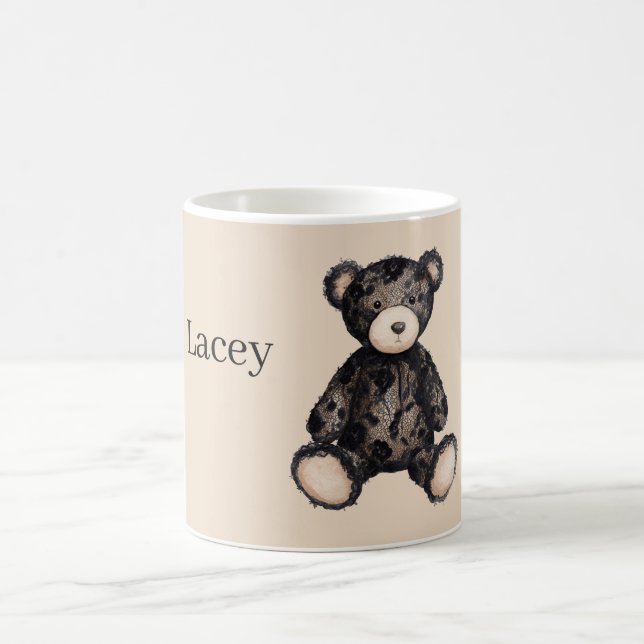 Black Faux Lace Teddy Bear Coffee Mug (Center)