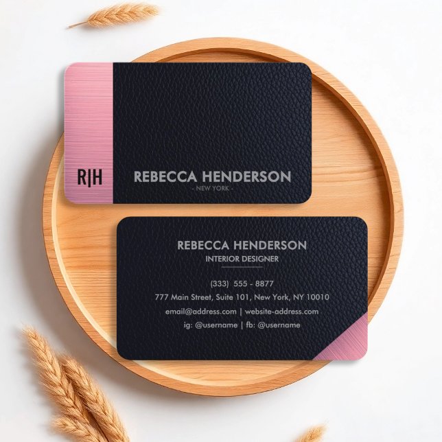 Black Faux Leather & Blush Pink Business Card (Creator Uploaded)