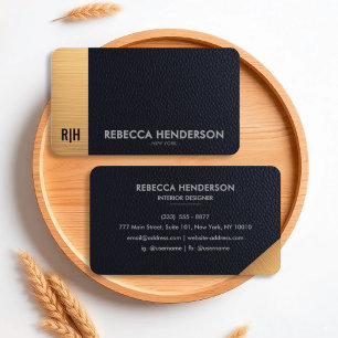 Black Faux Leather & Brushed Gold Business Card