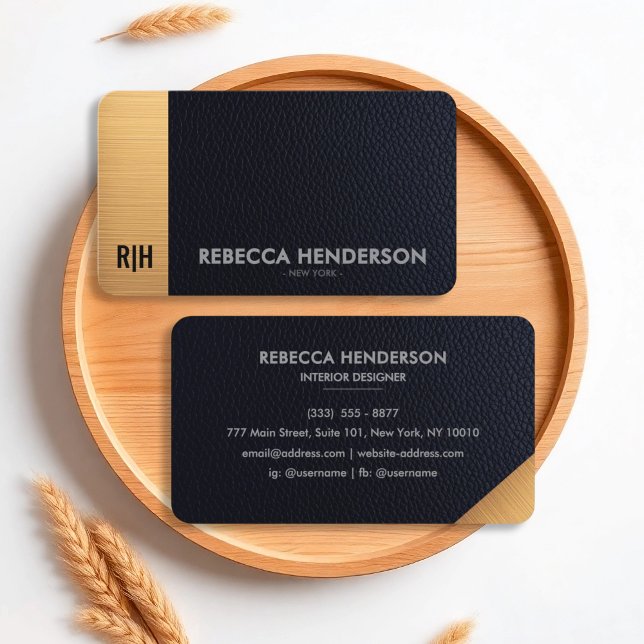 Black Faux Leather & Brushed Gold Business Card (Creator Uploaded)
