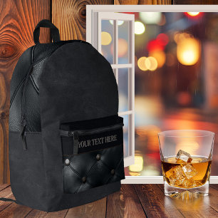 Black Faux Leather Classic Printed Backpack