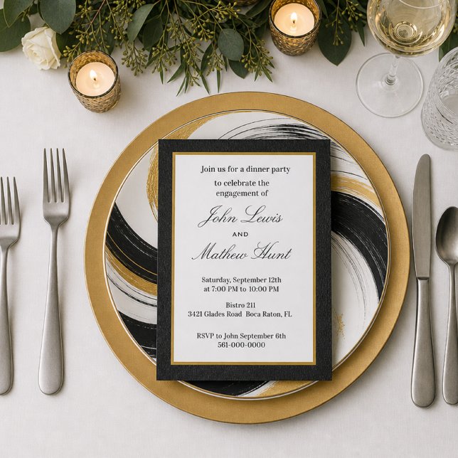Black Faux Leather Engagement Dinner Party Invitation (Creator Uploaded)