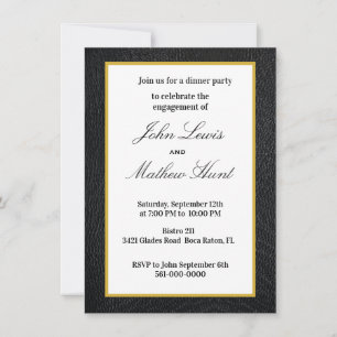 Black Faux Leather Engagement Dinner Party Invitation