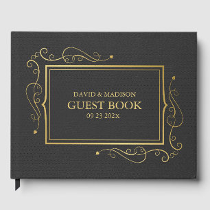 Black Faux Leather Gold Frame Guest Book 2
