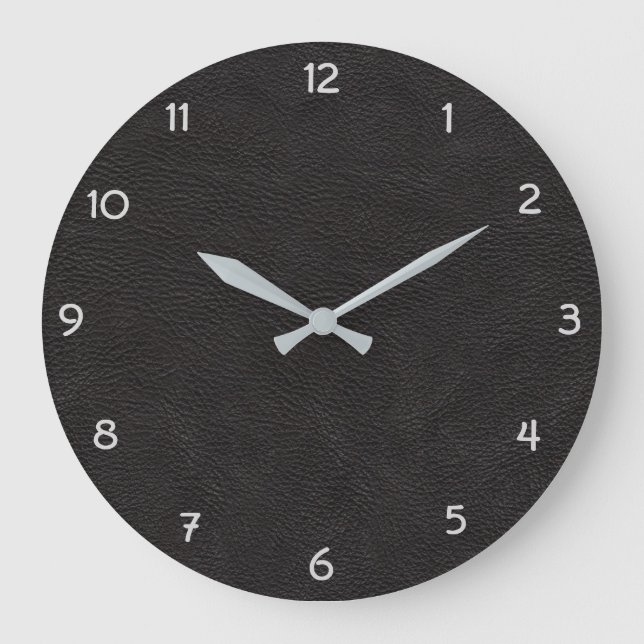 Black Faux Leather Large Clock (Front)