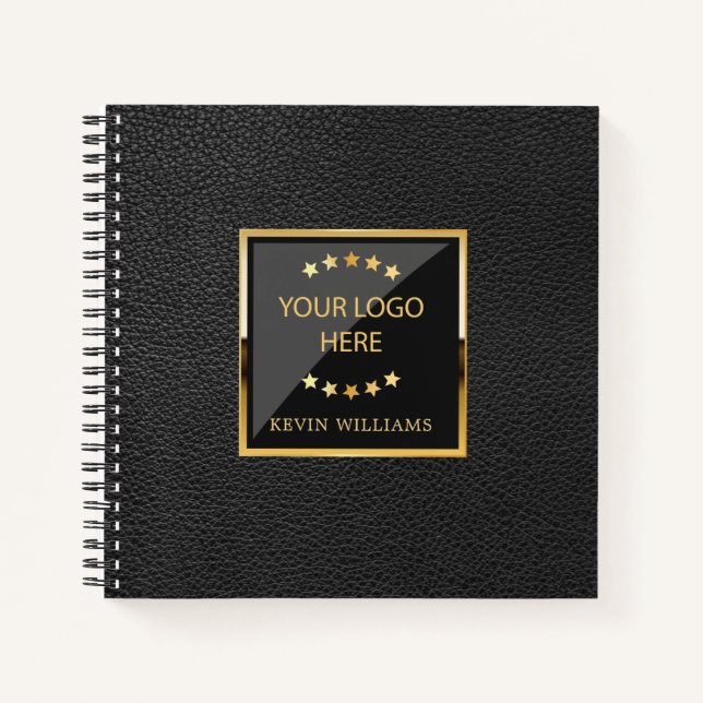 Black Faux Leather Logo Personalised Office Notebook (Front)