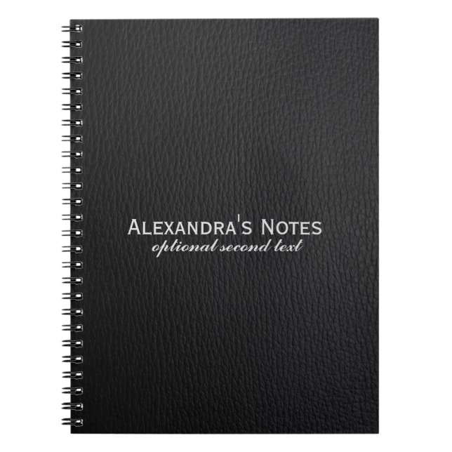 Black Faux Leather Look Template Spiral Notebook (Front)