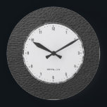 Black Faux Leather Print Large Clock<br><div class="desc">Simple elegant black tones faux leather texture print. White with grey face. If you need any help customising any of my designs,  contact ArtOnWear designer. Free text formatting with live help available by request.</div>