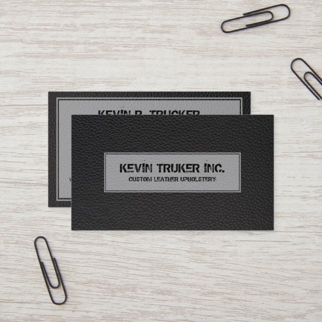 Black faux leather texture business card (Front/Back In Situ)