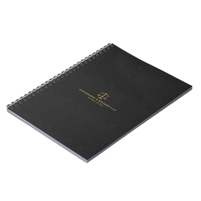Black Faux Leather Texture & Gold Justice Scale Notebook (Left Side)