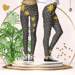 Black Faux Leather Texture Gold Stars Trendy<br><div class="desc">Enhance your wardrobe with my stretch fitness pants, a perfect blend of modern style and comfort. Designed for women and girls, these trendy leggings are ideal for jogging, running, or any workout routine, offering a chic yet functional look. Featuring a unique gold stars pattern on a black and grey faux-leather...</div>