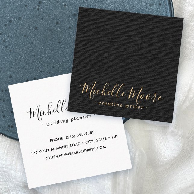 Black faux linen minimalist elegant professional square business card (Creator Uploaded)