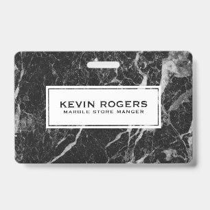 Black Faux Marble White Accent ID Badge