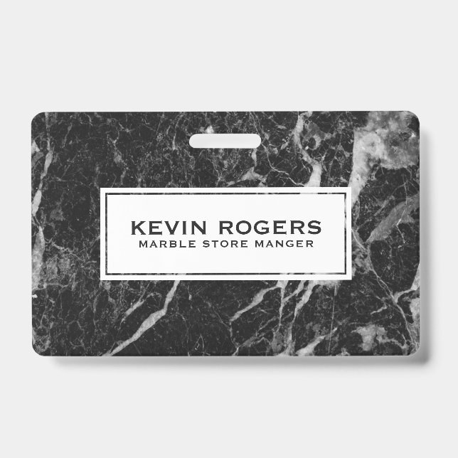 Black Faux Marble White Accent ID Badge (Front)