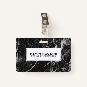 Black Faux Marble White Accent ID Badge