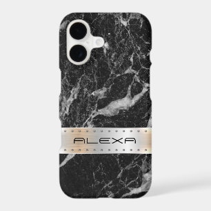 Black faux marble with metallic silver stripe