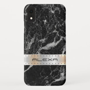 Black faux marble with metallic silver stripe Case-Mate iPhone case