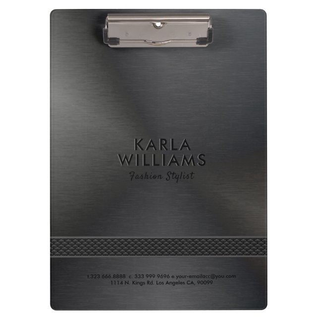 Black faux metallic brushed steel look clipboard (Front)