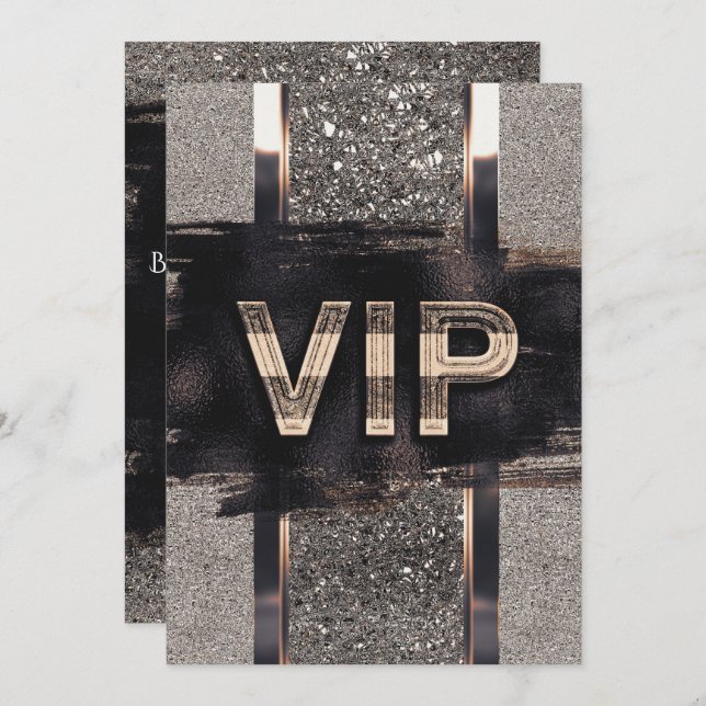 Black & Faux Metallic VIP Party Invitation (Front/Back)