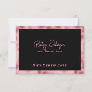 Black & Faux Pink Foil Gift Certificate Card